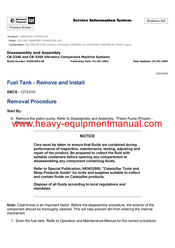 DOWNLOAD CATERPILLAR CB-334E VIBRATORY COMPACTOR SERVICE REPAIR MANUAL C4F