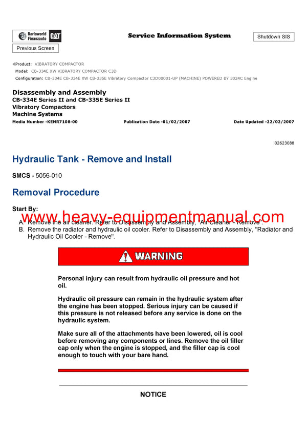 Download Caterpillar CB-334E XW VIBRATORY COMPACTOR Service Repair Manual C3D