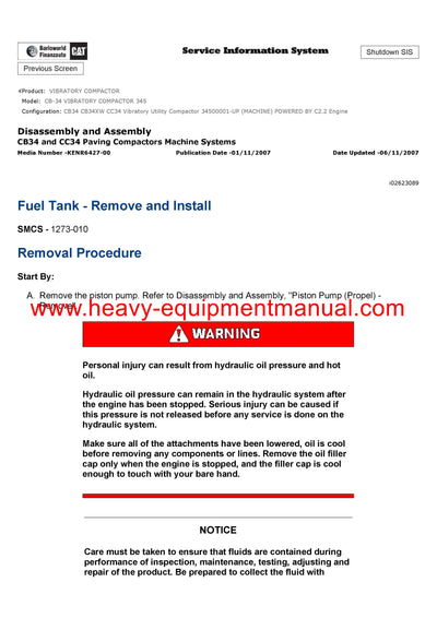 Download Caterpillar CB-34 VIBRATORY COMPACTOR Service Repair Manual 345