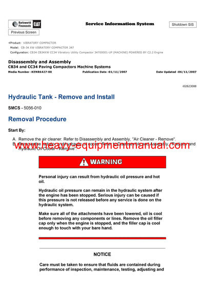 DOWNLOAD CATERPILLAR CB-34 XW VIBRATORY COMPACTOR SERVICE REPAIR MANUAL 347