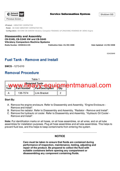 Download Caterpillar CB-534D VIBRATORY COMPACTOR Service Repair Manual FEA