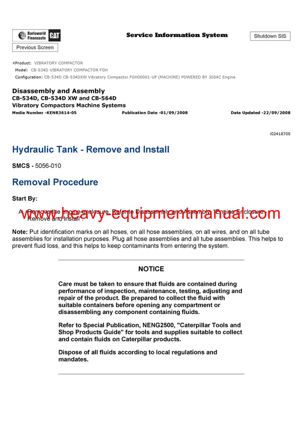 Download Caterpillar CB-534D VIBRATORY COMPACTOR Service Repair Manual FGH