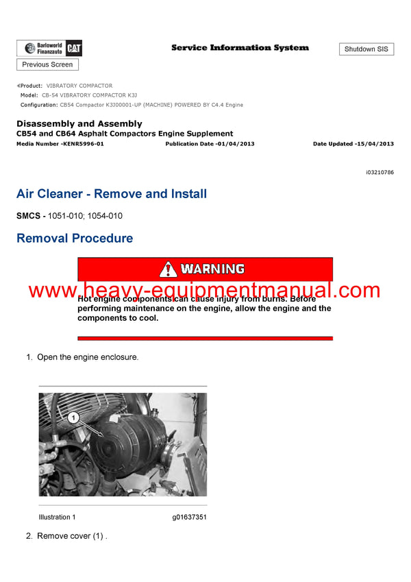 DOWNLOAD CATERPILLAR CB-54 VIBRATORY COMPACTOR SERVICE REPAIR MANUAL K3J