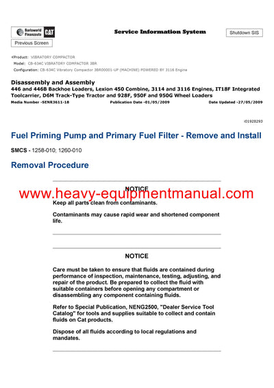 Download Caterpillar CB-634C VIBRATORY COMPACTOR Service Repair Manual 3BR