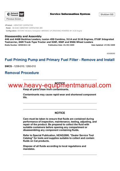 DOWNLOAD CATERPILLAR CB-634C VIBRATORY COMPACTOR SERVICE REPAIR MANUAL 3BR