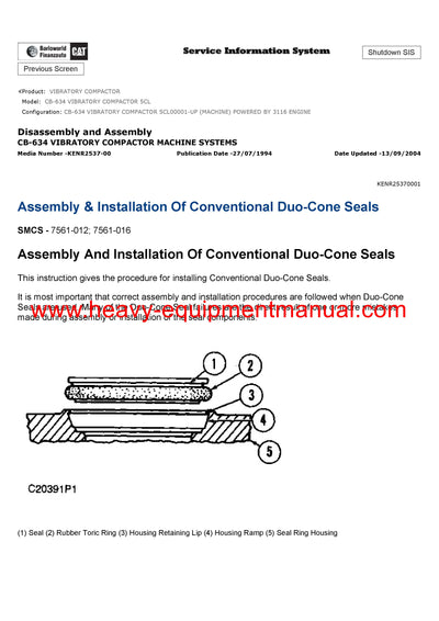 Download Caterpillar CB-634 VIBRATORY COMPACTOR Service Repair Manual 5CL