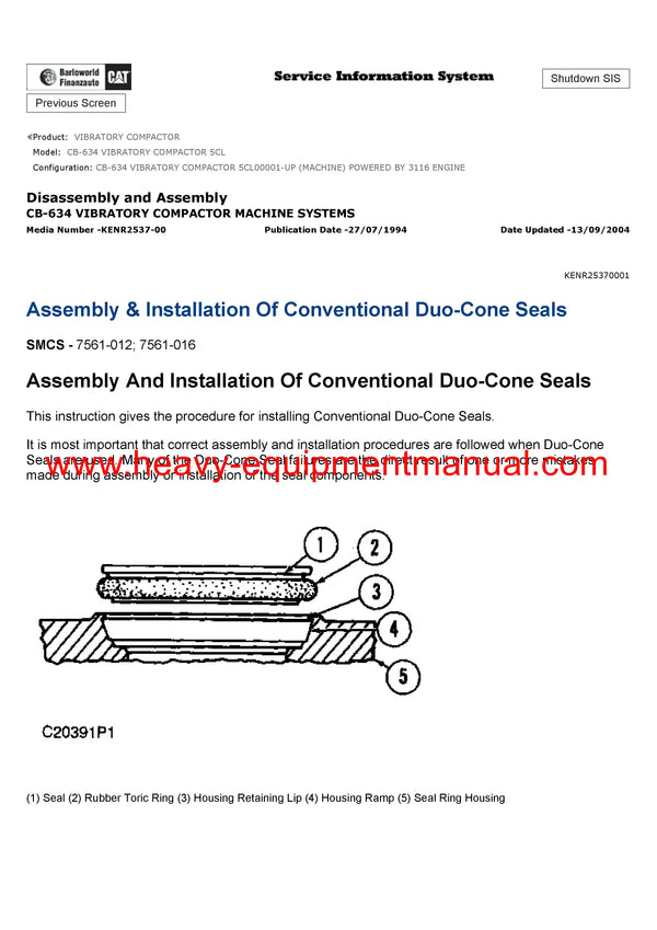 Download Caterpillar CB-634 VIBRATORY COMPACTOR Service Repair Manual 5CL