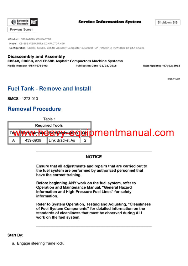 DOWNLOAD CATERPILLAR CB-68B VIBRATORY COMPACTOR SERVICE REPAIR MANUAL 496