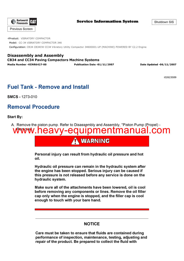 Download Caterpillar CC-34 VIBRATORY COMPACTOR Service Repair Manual 346