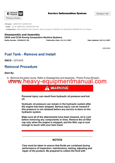 DOWNLOAD CATERPILLAR CC-34 VIBRATORY COMPACTOR SERVICE REPAIR MANUAL 346