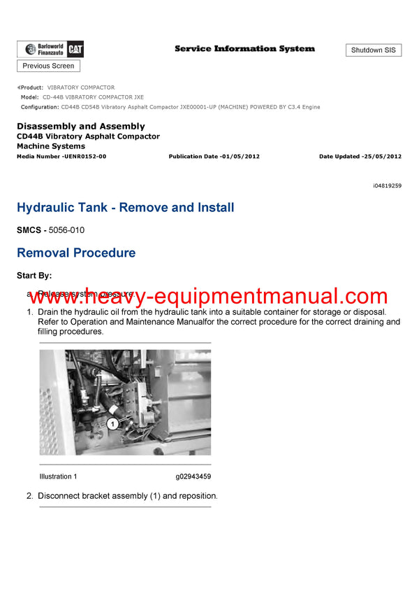 DOWNLOAD CATERPILLAR CD-44B VIBRATORY COMPACTOR SERVICE REPAIR MANUAL JXE