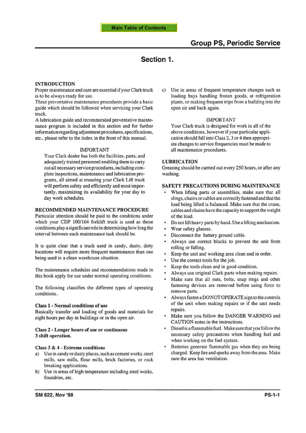 Clark CDP 100-164 (SM-622) Forklift Service Repair Manual - PDF Download