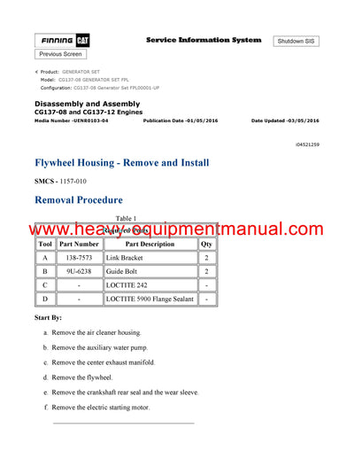 DOWNLOAD CATERPILLAR CG137-08 GENERATOR SET SERVICE REPAIR MANUAL FPL