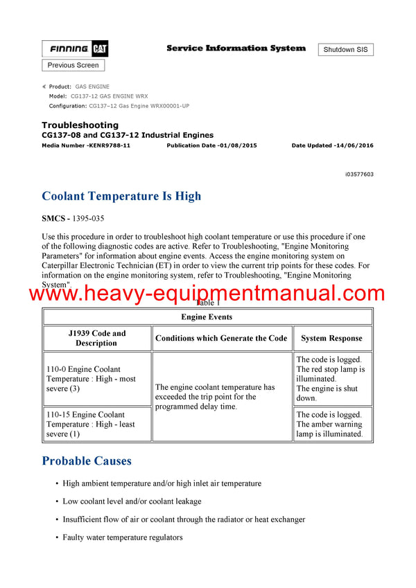 DOWNLOAD CATERPILLAR CG137-12 GAS ENGINE SERVICE REPAIR MANUAL WRX