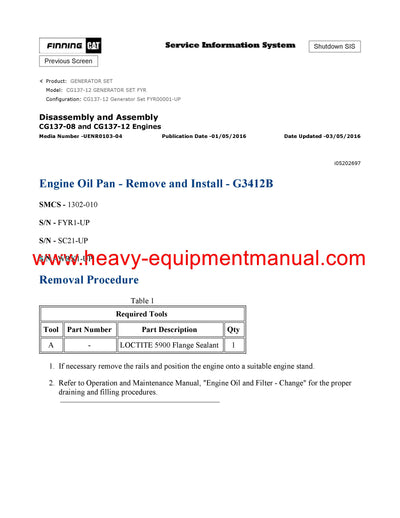 DOWNLOAD CATERPILLAR CG137-12 GENERATOR SET SERVICE REPAIR MANUAL FYR