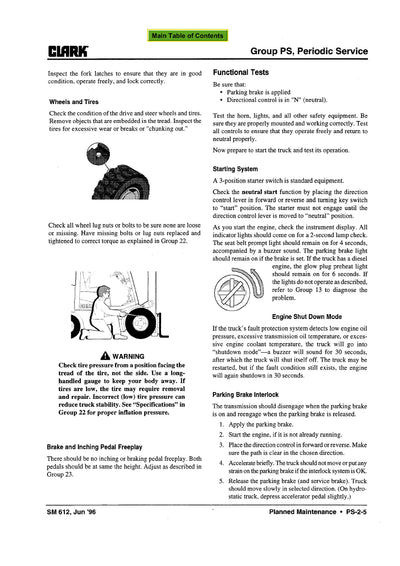 Clark CGC CGP 40-70 (SM-612.1) Forklift Service Repair Manual - PDF Download
