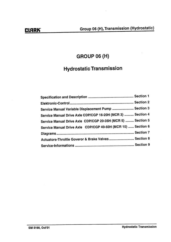 Clark CGP CDP 16-50H (SM-5190) Hydrostatic Transmission Service Manual - PDF Download