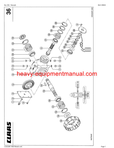 Download Claas Cougar 1400 Mower Base Machine Parts Manual PDF 