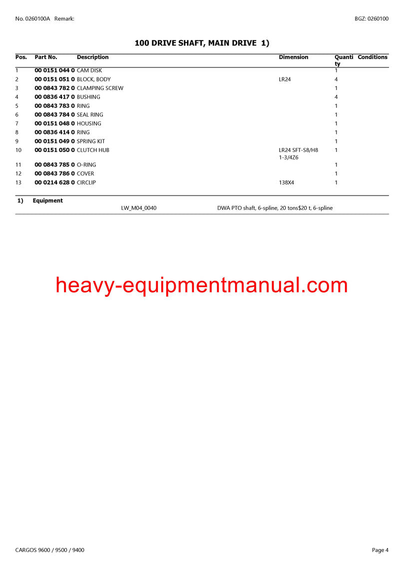 PDF Claas 9600, 9500, 9400 Cargos Self Loading Wagon Parts Manual Download