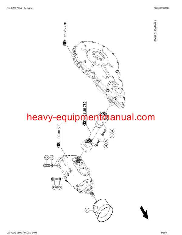 Download Claas Cargos 9600, 9500, 9400 Self Loading Wagon Parts Manual PDF 99001000-99009999