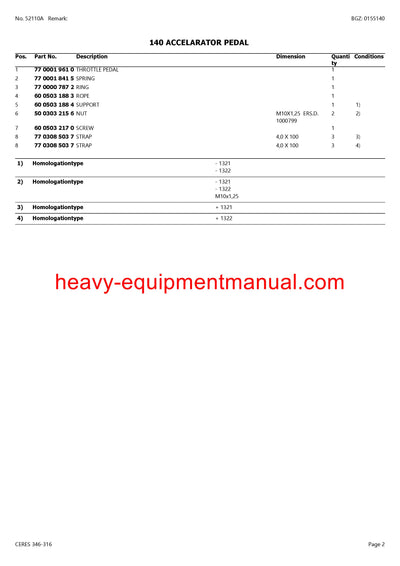 Download Claas Ceres 346-316 Tractor Parts Manual PDF CT13200010-CT13209999