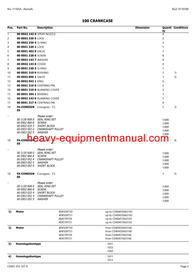 Download Claas Ceres 355-325 X Tractor Parts Catalog Manual PDF CT1020001-CT1021188