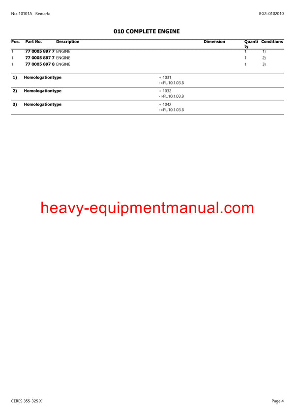 Download Claas Ceres 355-325 X Tractor Parts Manual PDF CT1030001-CT1031651