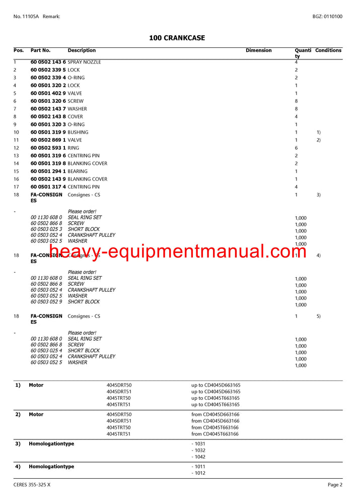 Download Claas Ceres 355-325 X Tractor Parts Catalog Manual PDF CT1040001-CT1041134