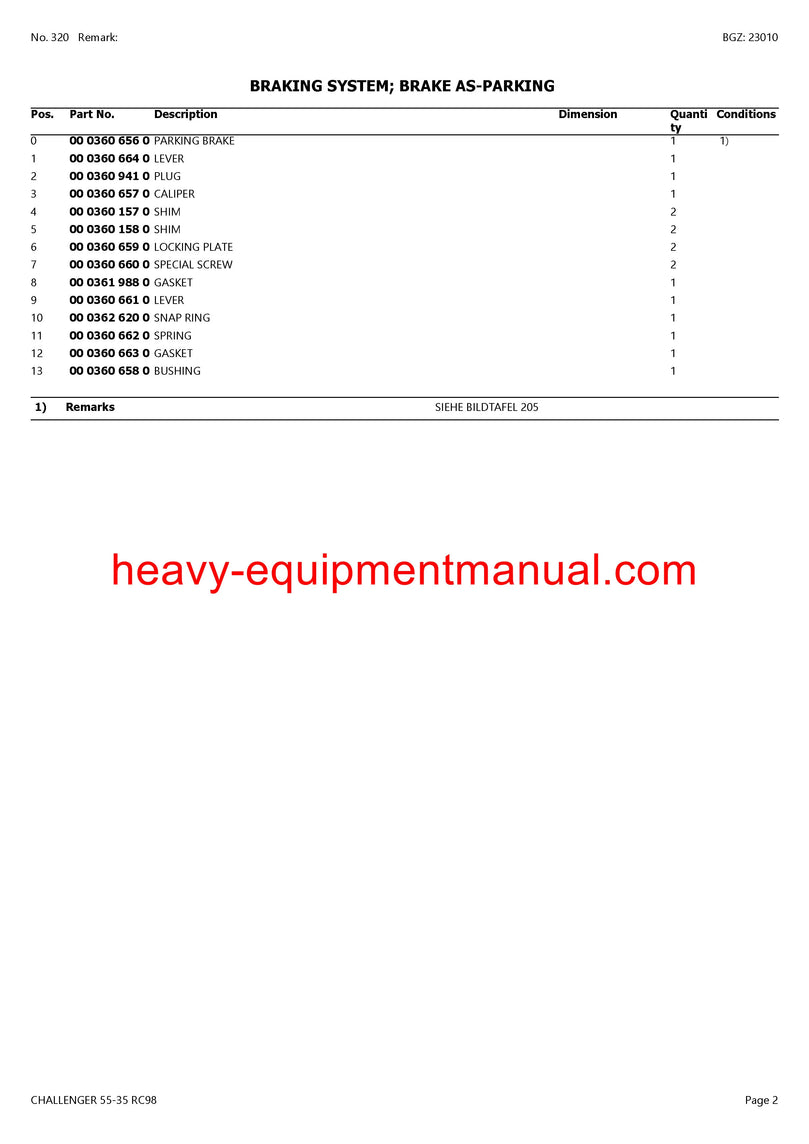 Download Claas Challenger 55-35 RC98 Tractor Parts Catalog Manual SN 79100001 - 79101199