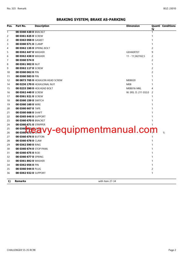 Download Claas Challenger 55-35 RC98 Tractor Parts Manual PDF SN 79301001 - 79302099