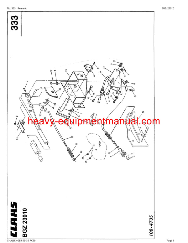 Download Claas Challenger 55-35 RC99 Tractor Parts Manual PDF SN 79302100 - 79399999