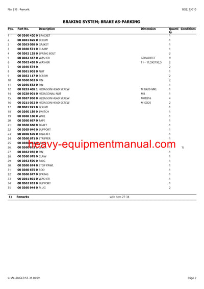 PDF Claas 55 - 35 RC99 Challenger Tractor Parts Manual Download