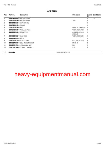 Download Claas Challenger 95 E Tractor Parts Manual PDF Sn 79700001 - 79799999
