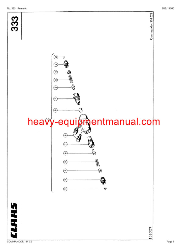 PDF Claas 114 CS Commandor Combine Parts Manual Download