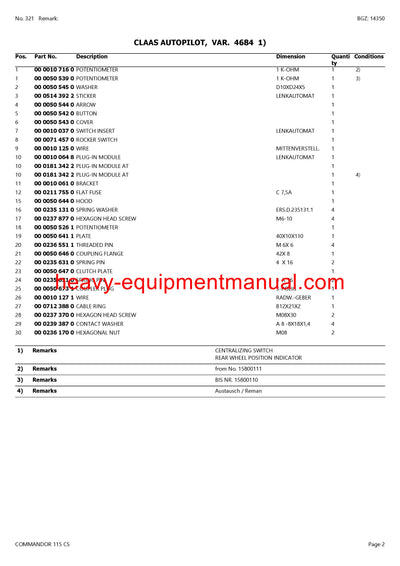 Download Claas Commandor 115 Cs Combine Parts Catalog Manual
