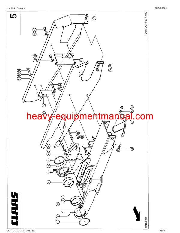 Download Claas Cort0 270SC S N NC Mower Parts Manual PDF Sn 34901001-64999999