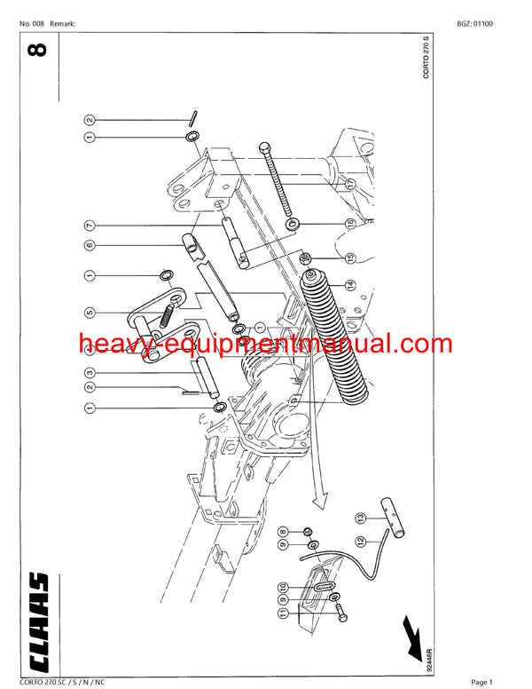 Download Claas Cort0 270SC S N NC Mower Parts Manual PDF Sn 34901001-64999999