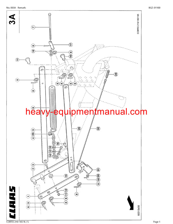 Download Claas Corto 210-165 N S Mower Parts Manual PDF 38300001-38399999