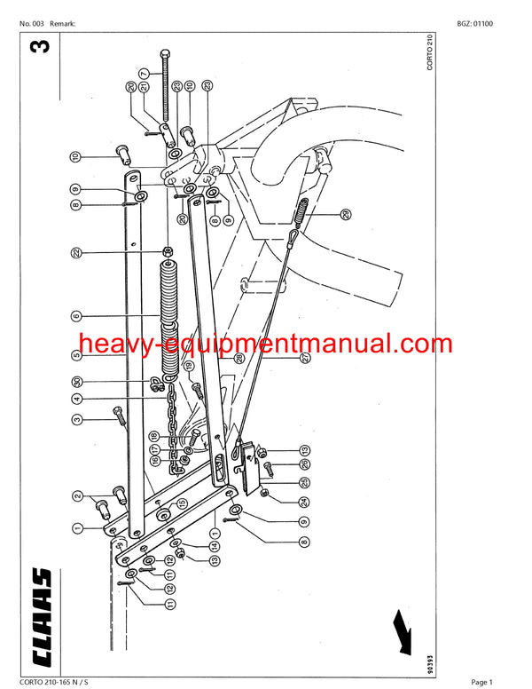 Download Claas Corto 210-165 N S Mower Parts Manual PDF 38300001-38399999