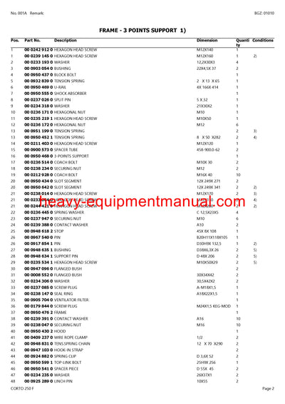 Download Claas Corto 250 F Mower Parts Manual PDF SN 34301001-34399999