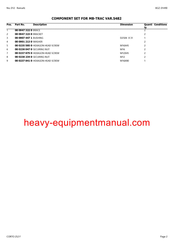 PDF Claas 252 F Corto Mower Parts Manual Download