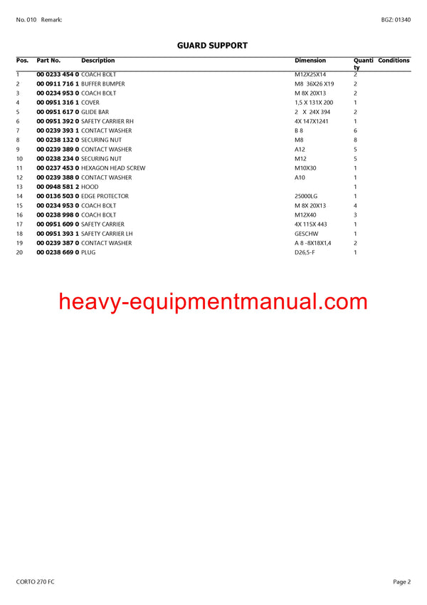 PDF Claas 270 FC Corto Mower Parts Manual Download