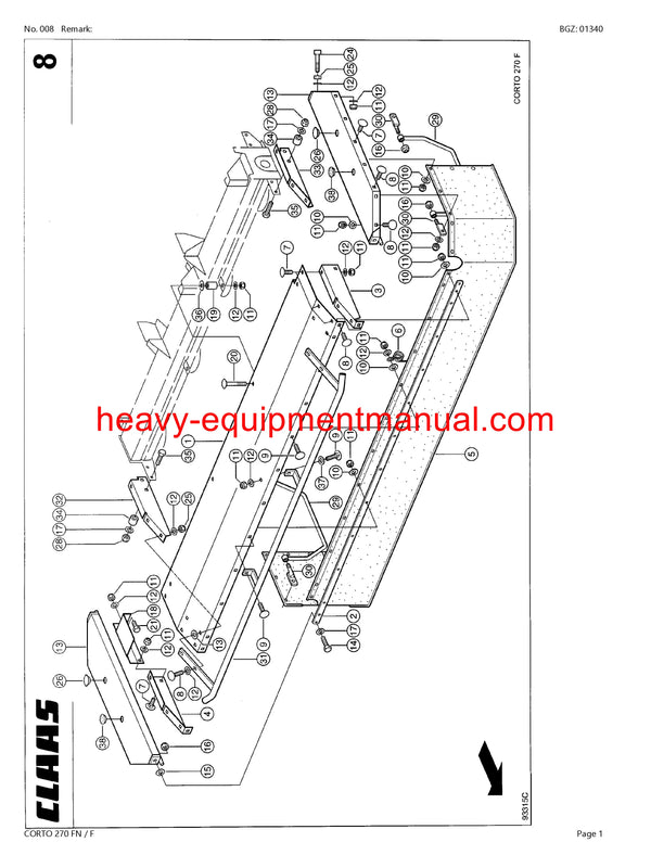 Download Claas Corto 270 Fn F Mower Parts Catalog Manual PDF SN 34501001-34599999