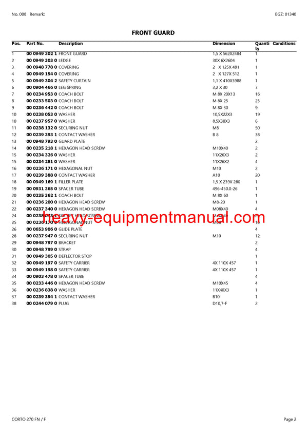 Download Claas Corto 270 Fn F Mower Parts Catalog Manual PDF SN 34501001-34599999