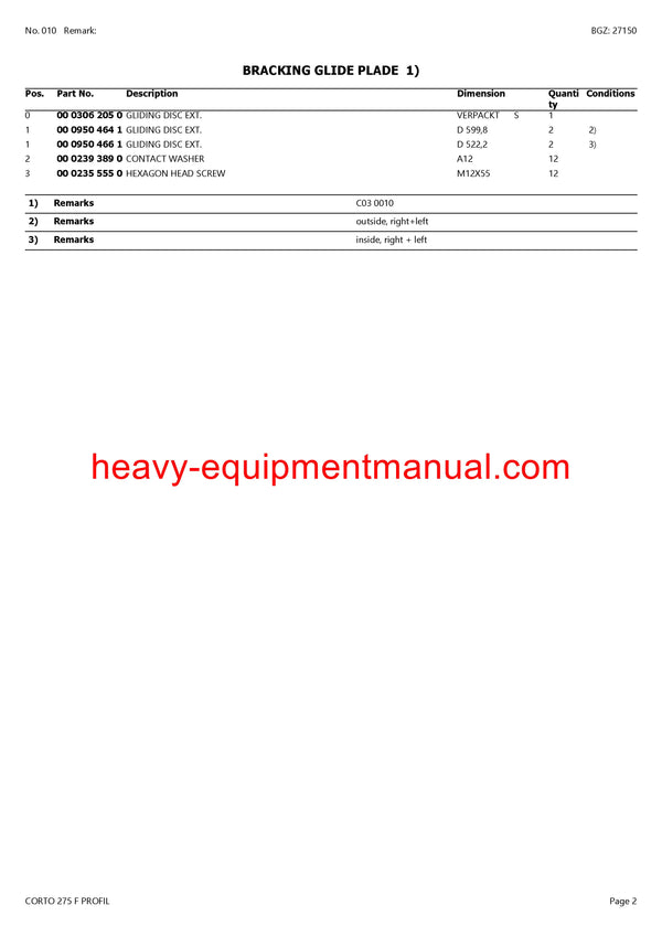 PDF Claas 275 F Corto Profil Mower Parts Manual Download