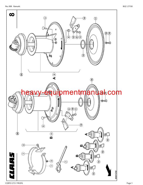 Download Claas Corto 275 F Profil Mower Parts Catalog Manual PDF SN 65501001-65599999