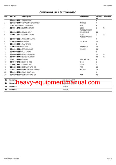 PDF Claas 275 F Corto Profil Mower Parts Manual Download