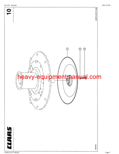 PDF Claas 275 F Corto Profil Mower Parts Manual Download