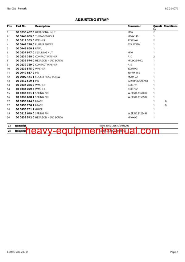 PDF Claas 280 - 240 D Corto Mower Parts Manual Download