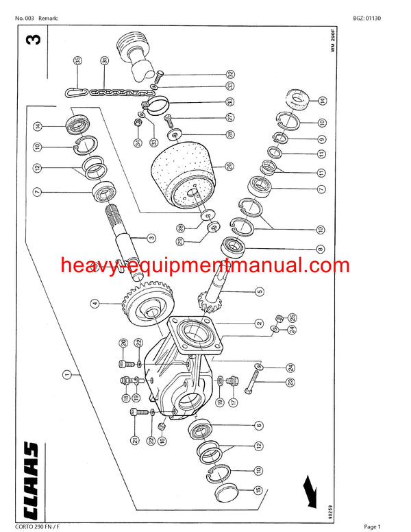 PDF Claas 290 FN F Corto Mower Parts Manual Download